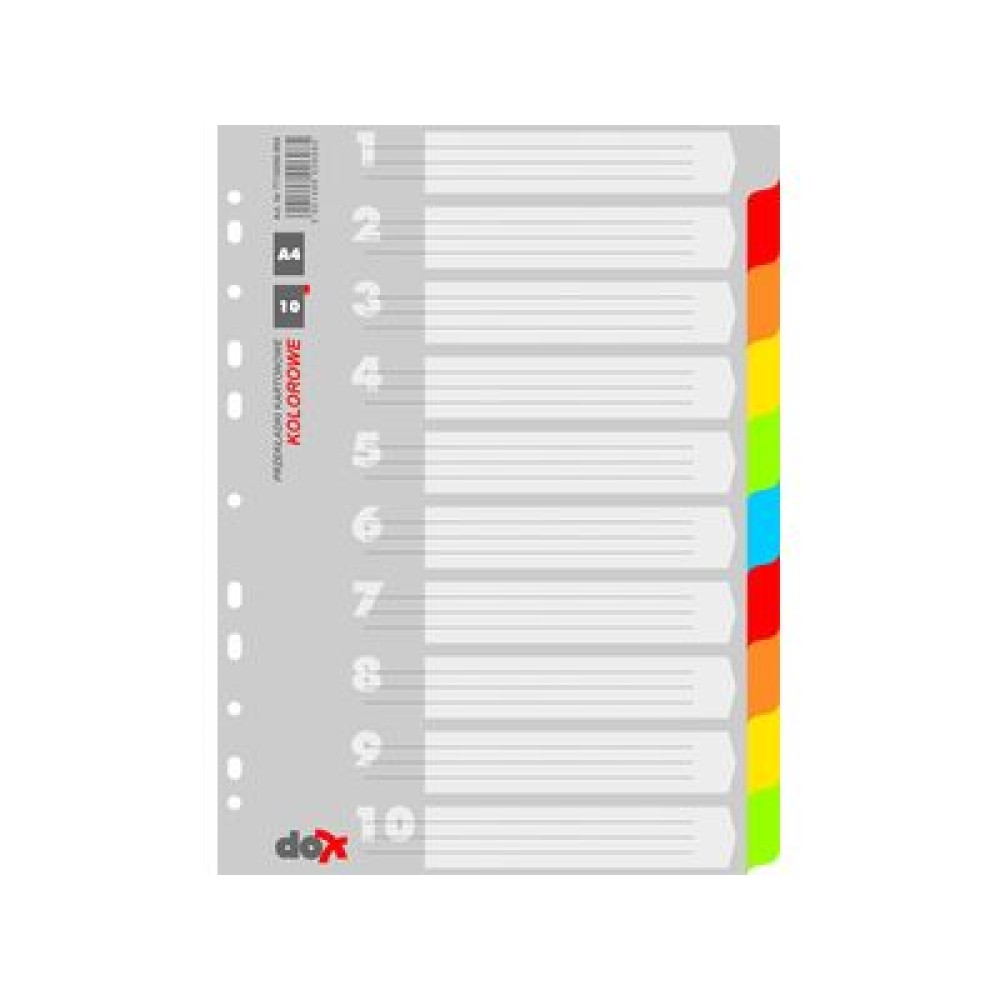Разделители Office Products А4, картон, 10 цвята