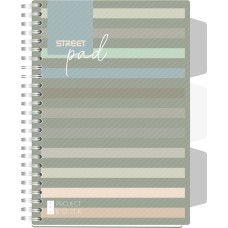 Тетрадка Street Pad, А5, спирала, PP, 100 листа, широки редове, stripes 3e