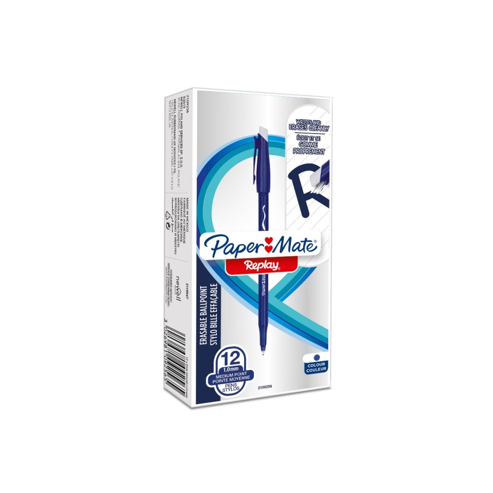 Химикалка Papermate Replay SE, с гумичка, синя