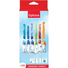 Темперни боички Optima, 10 цвята x 12 ml